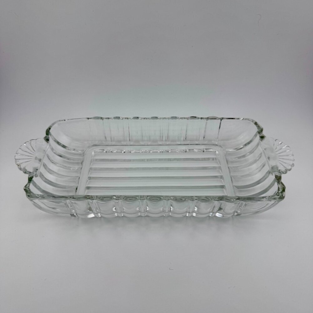 Vintage Anchor Hocking Glass Relish Jewelry Butter Tray Dish 1950s (A560)